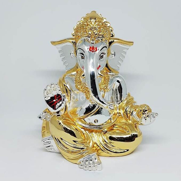Collection of gold and silver plated Ganesha idols in different sizes and finishes, Gold Art India