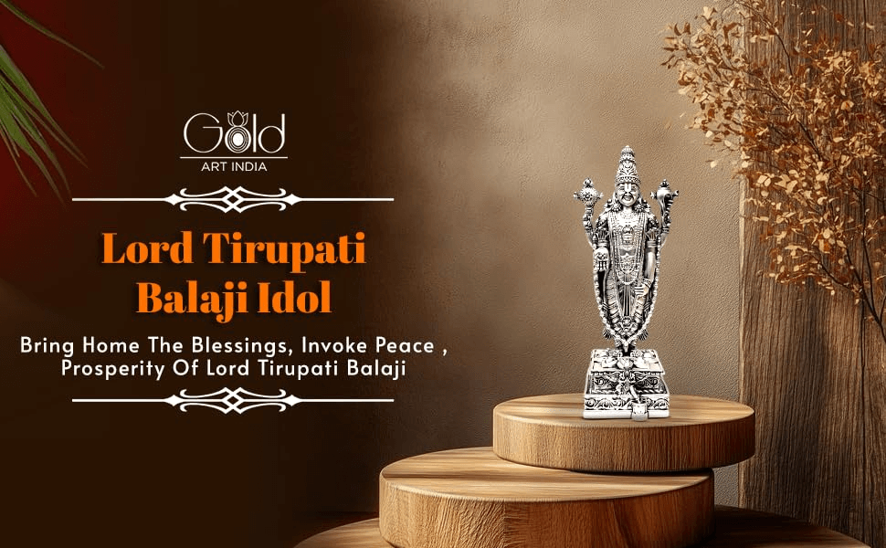 Gold & Silver-Plated Lord Tirupati Balaji Idol – 5.1 Inch Compact Murti for Car, Home, Office & Gifting by Gold Art India
