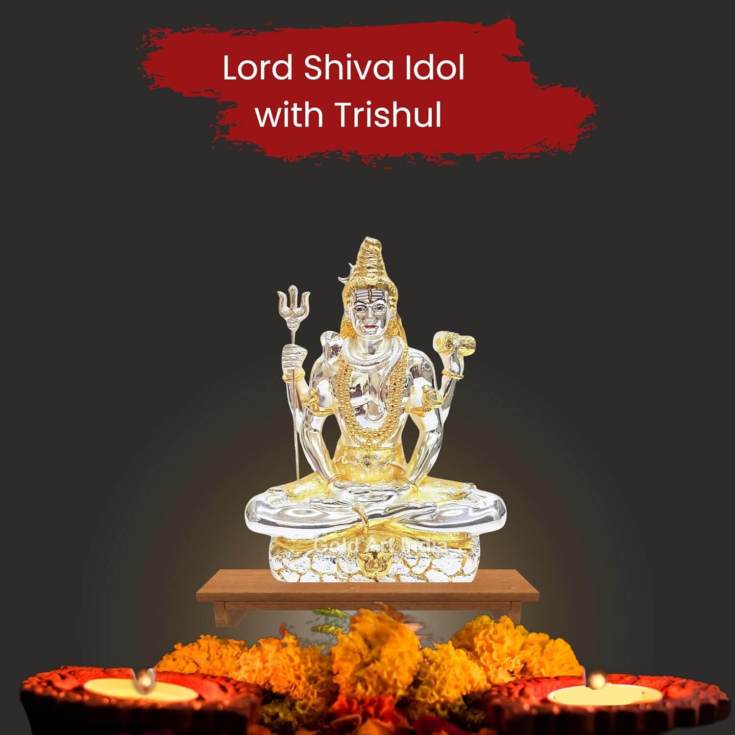 Gold and Silver Plated Shiva & Adiyogi Idols by Gold Art India – Perfect for Car Dashboard, Meditation & Home Decor