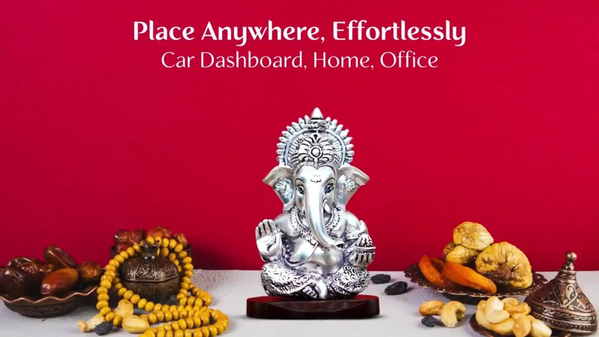 Silver Plated Antique Ganesha Idol with MDF Base – For Car Dashboard & Home Decor