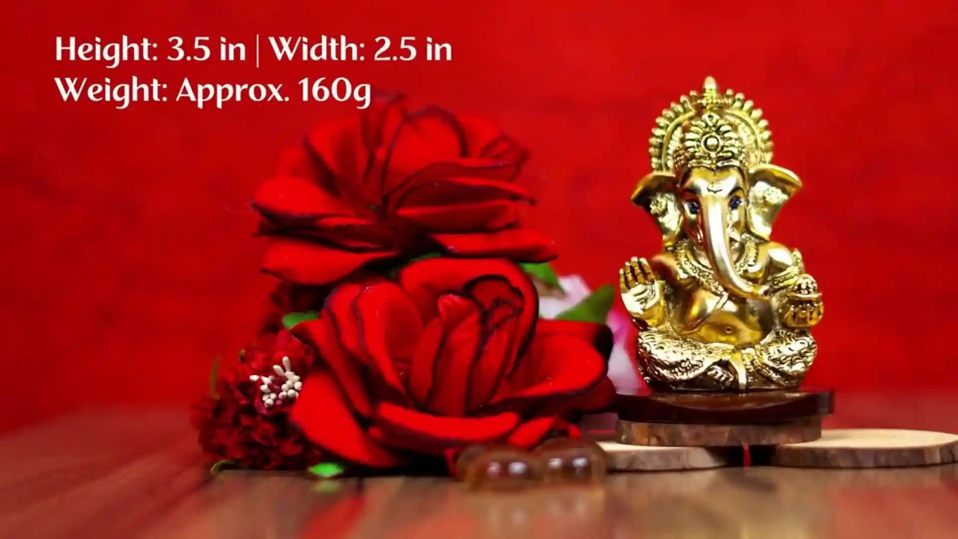 Gold Plated Antique Matte Ganesha Idol with MDF Base – For Car Dashboard & Home Decor| Gold Art India