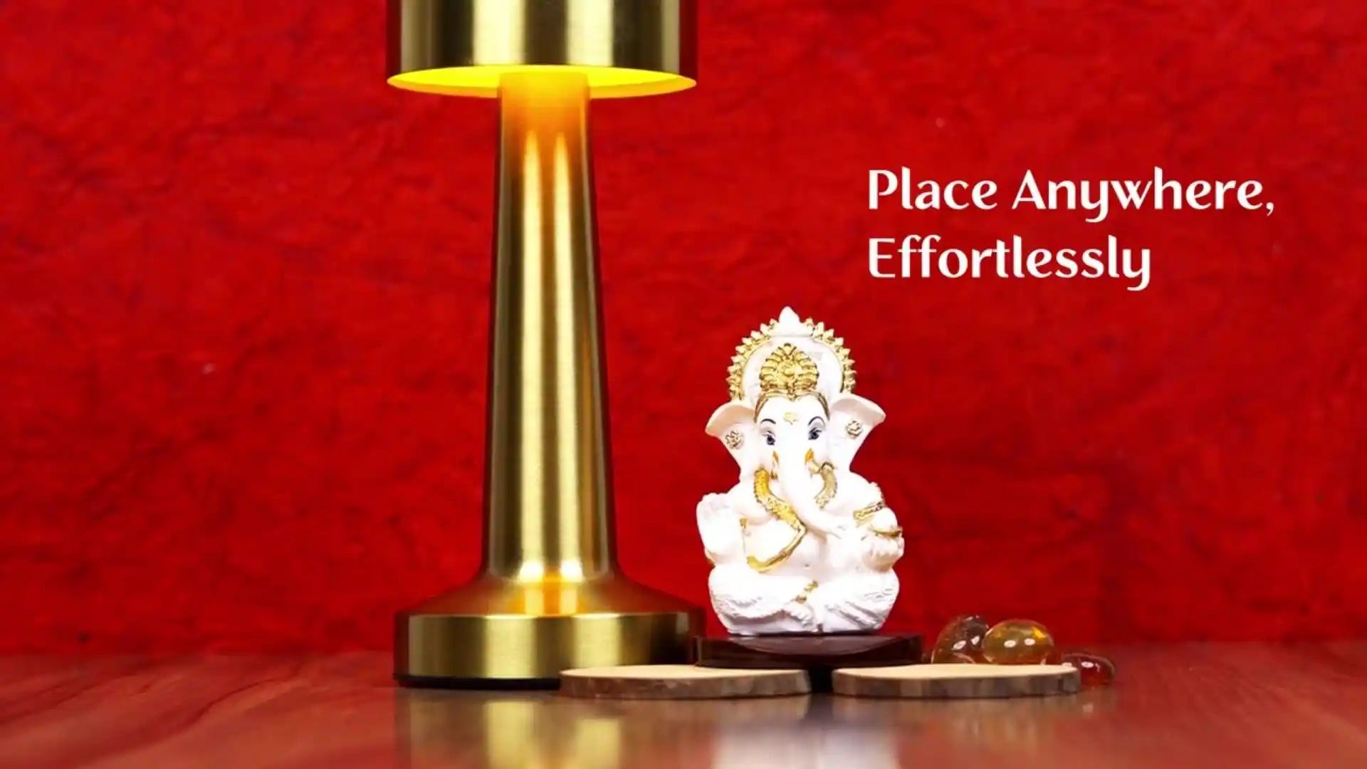 Lord Ganesha: Peach Ivory Ganesha Idol with MDF Mukut | Car Dashboard & Home Decor Gift