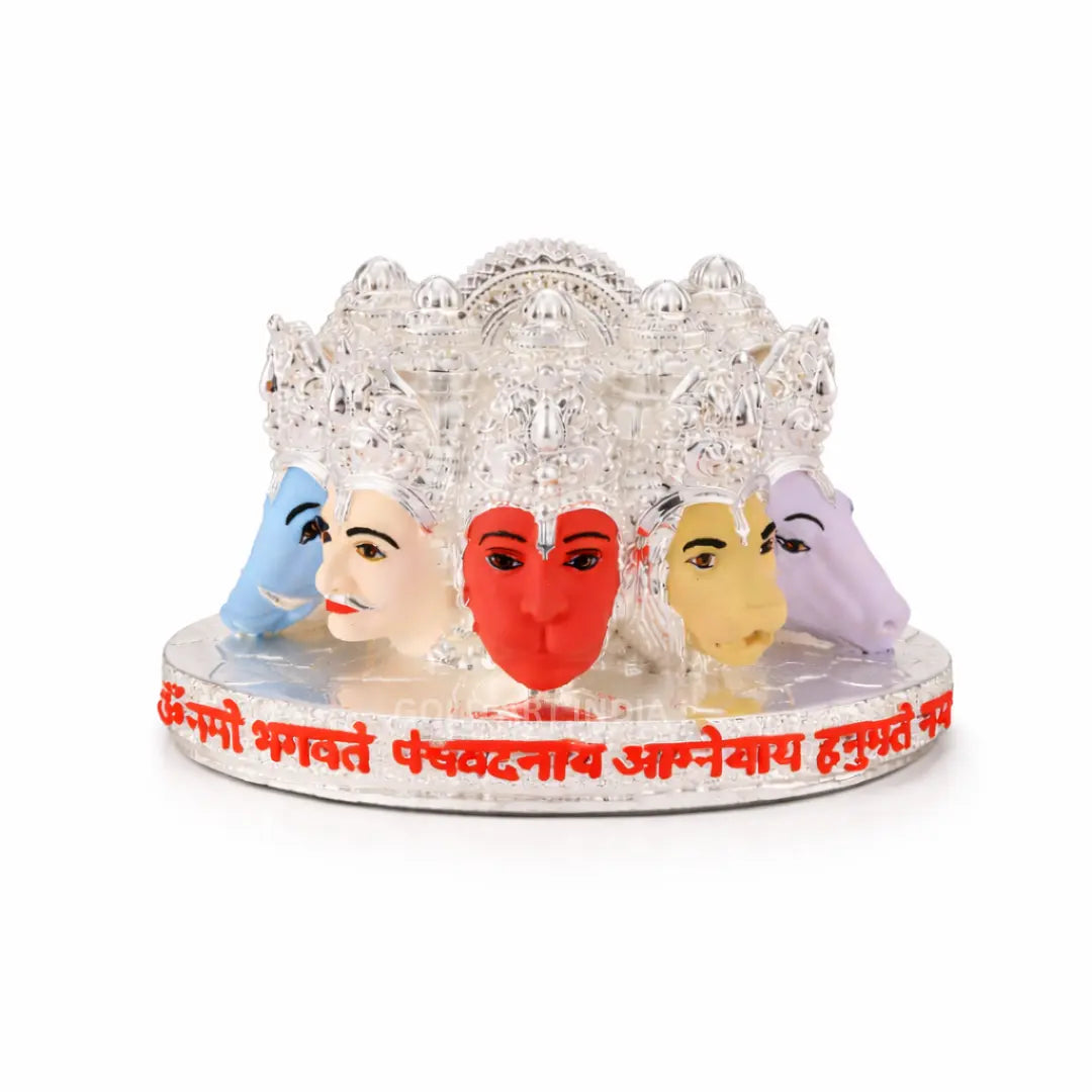 Panchmukhi Hanuman bust idol – silver multicolor finish, side view – Gold Art India #color_Silver Multicolor