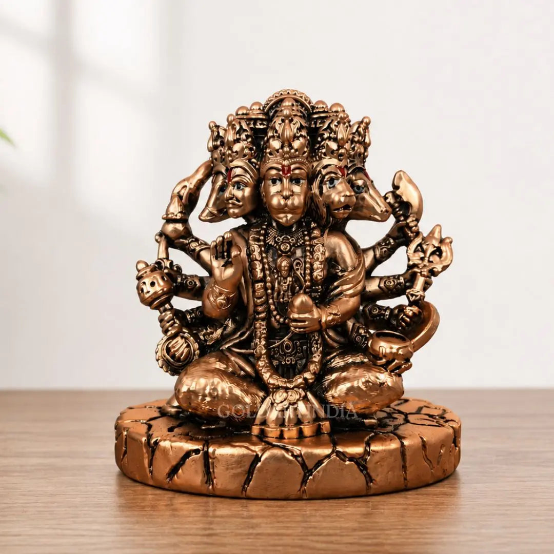 Gold Art India Panchmukhi Hanuman Idol | Copper Antique Matte Finish | 4 Inch