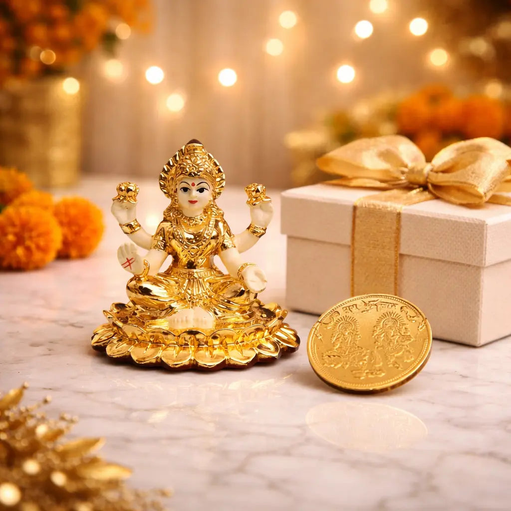 Kamal Laxmi gold plated with Off White Terracotta Work with Gold Plated Coin |Gold Art India