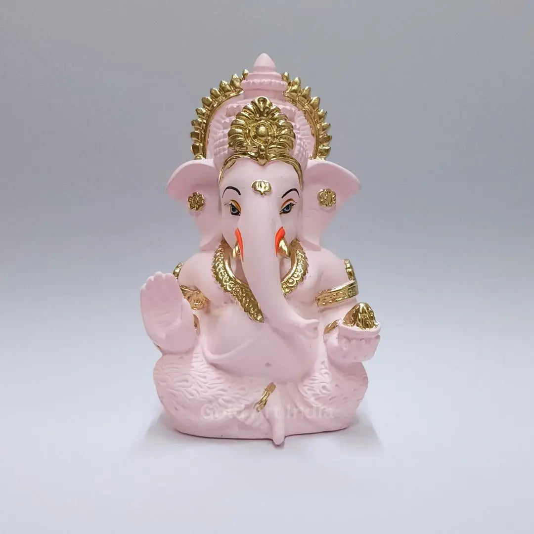 Pink Terracotta Ganesha Idol – Car Dashboard | Home Decor | Gold Art India