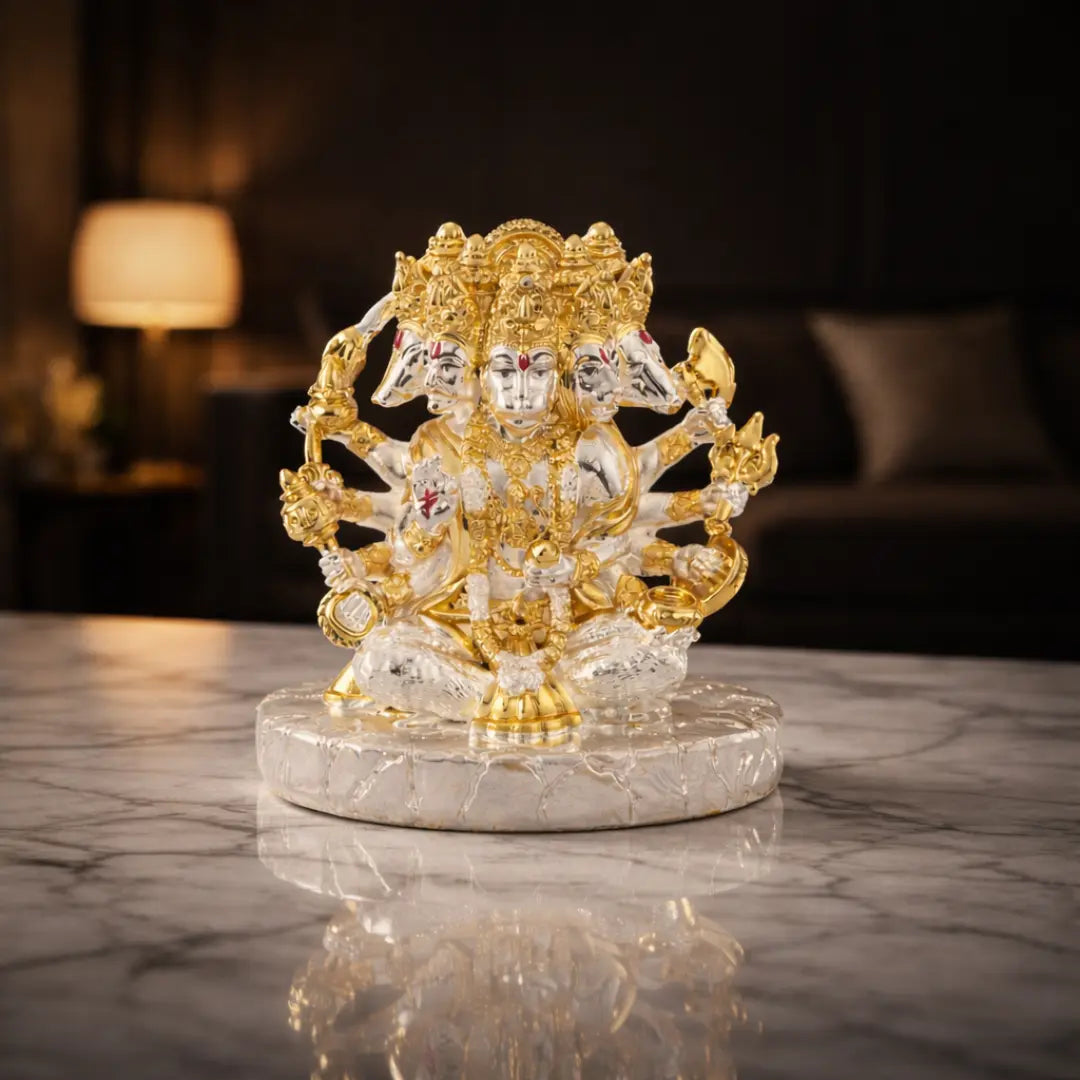Panchmukhi Hanuman idol – 4 inch, side view – Gold Art India