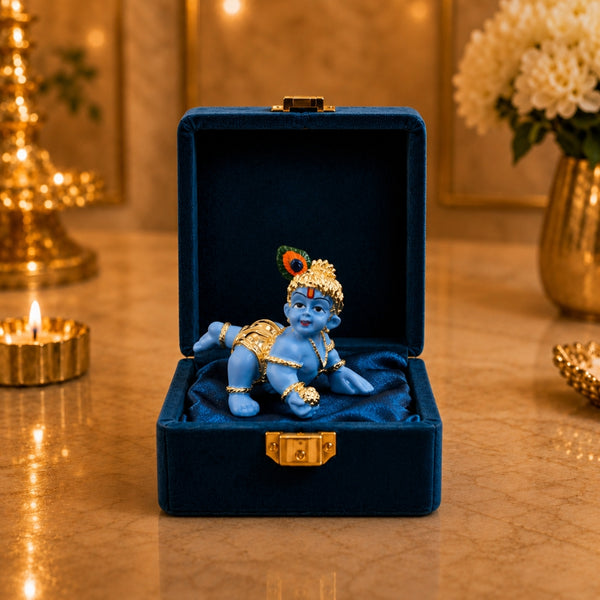 Laddu Gopal Idol (2.5 Inch) | 24K Gold Plated Bal Krishna Murti with Premium Velvet Gift Box for Home Temple, Home Décor & Spiritual Gift