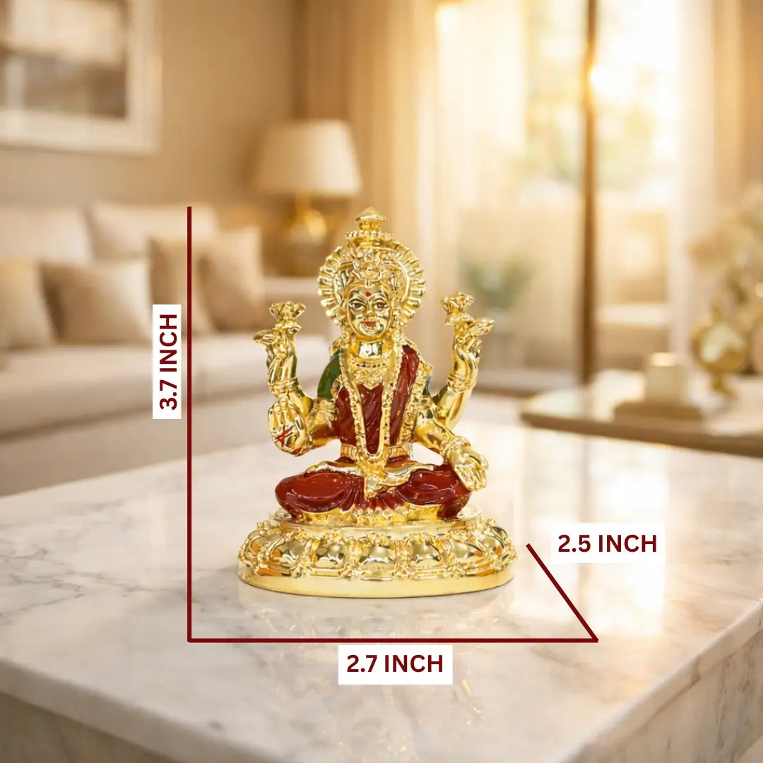 Laxmi Mata gold plated idol – 3.7 inch, size reference – Gold Art India