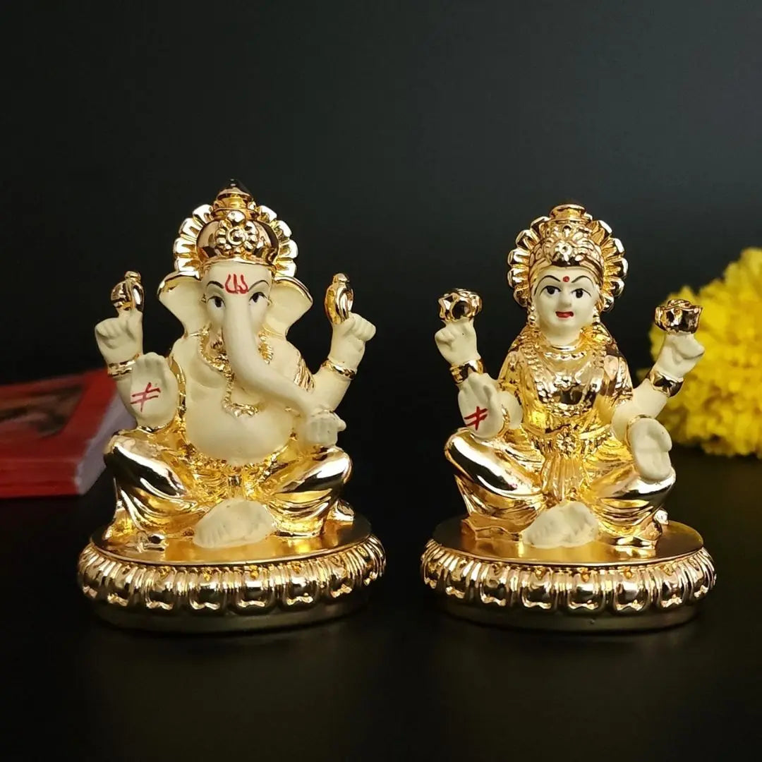 New Chakra Laxmi Ganesha Idol Gold off white 2.7 | Gold Art India