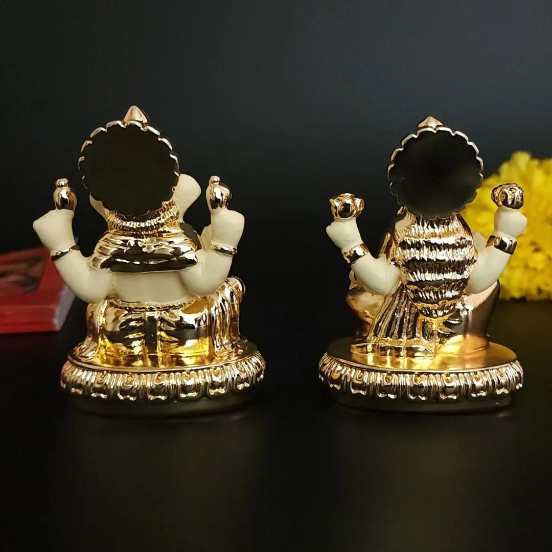 New Chakra Laxmi Ganesha Idol Gold off white 2.7 | Gold Art India