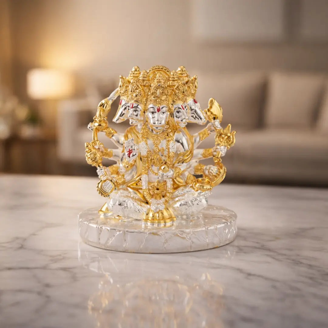 Panchmukhi Hanuman idol – 4 inch, angled view – Gold Art India