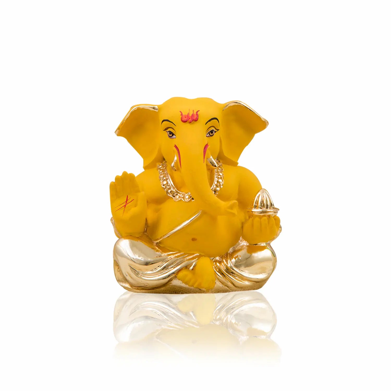 Small Ganesh Idol for Car Dashboard & Home Decor – Gold Plated Terracotta Finish (2.6 Inch) | Gold Art India