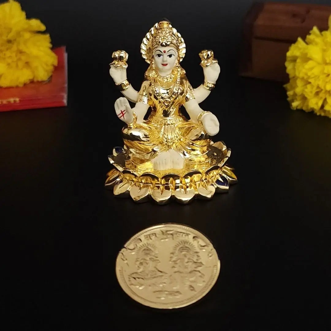 Kamal Laxmi gold plated with Off White Terracotta Work with Gold Plated Coin |Gold Art India