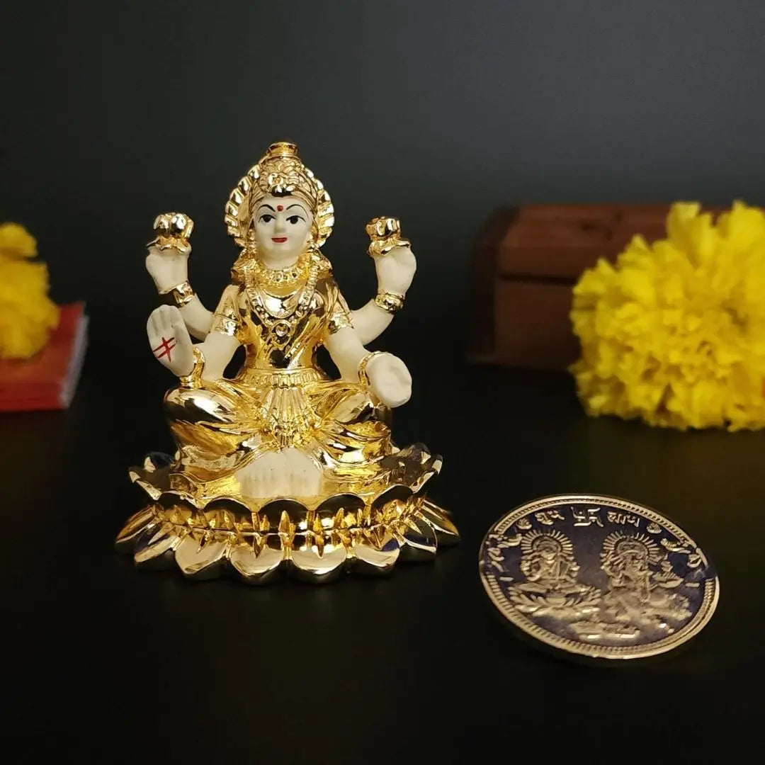 Kamal Laxmi gold plated with Off White Terracotta Work with Gold Plated Coin |Gold Art India
