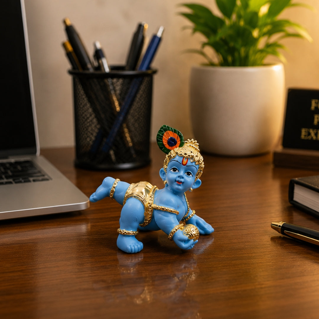 Laddu Gopal Idol (2.5 Inch) | 24K Gold Plated Bal Krishna Murti with Premium Velvet Gift Box for Home Temple, Home Décor & Spiritual Gift