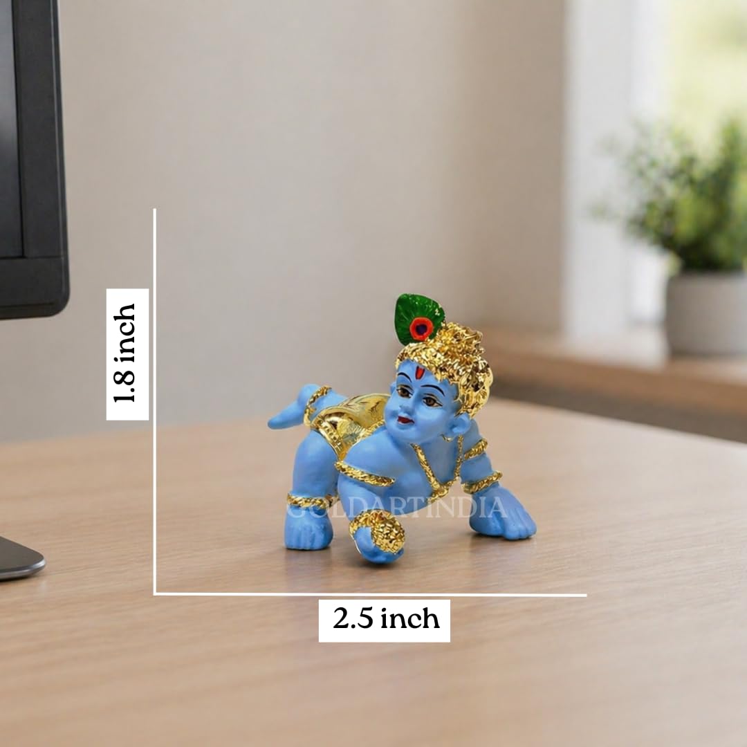 Laddu Gopal Idol (2.5 Inch) | 24K Gold Plated Bal Krishna Murti with Premium Velvet Gift Box for Home Temple, Home Décor & Spiritual Gift