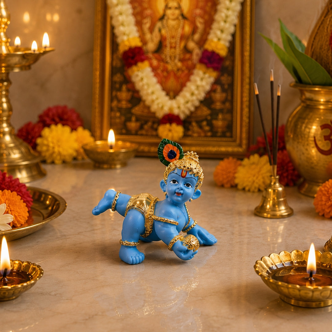 Laddu Gopal Idol (2.5 Inch) | 24K Gold Plated Bal Krishna Murti with Premium Velvet Gift Box for Home Temple, Home Décor & Spiritual Gift