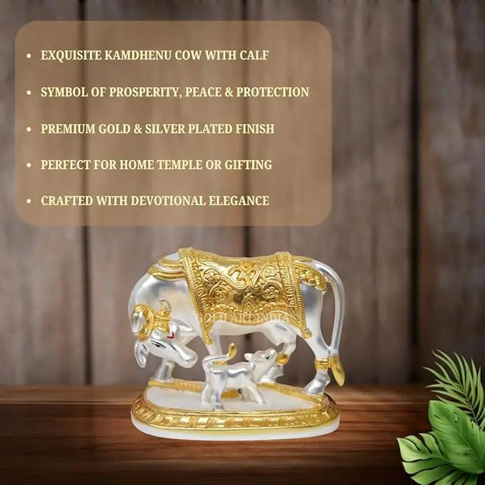 Kamdhenu Cow & Calf Idol โ Gold & Silver Plated for Vastu & Home Decor 4.5 inch | Gold art india
