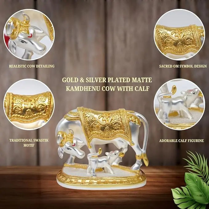 Kamdhenu Cow & Calf Idol โ Gold & Silver Plated for Vastu & Home Decor 4.5 inch | Gold art india