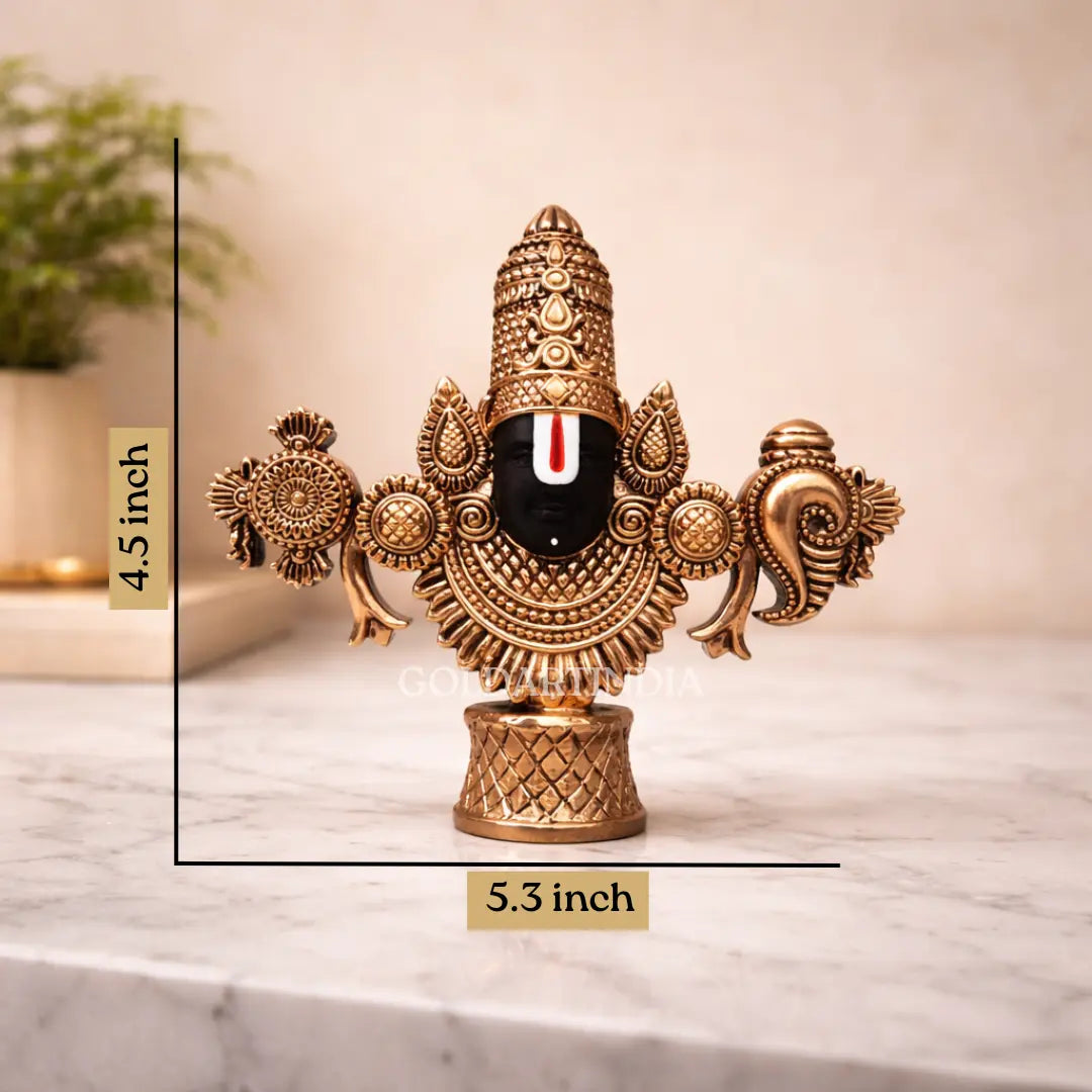 Lord Balaji Bust – Copper-Plated Antique Matte Finish – 4.5 Inch for Home Mandir & Gift Purpose - Gold Art India