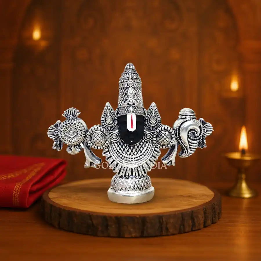 Antique Silver Plated Plated lord balaji idol 3.5 inch front view