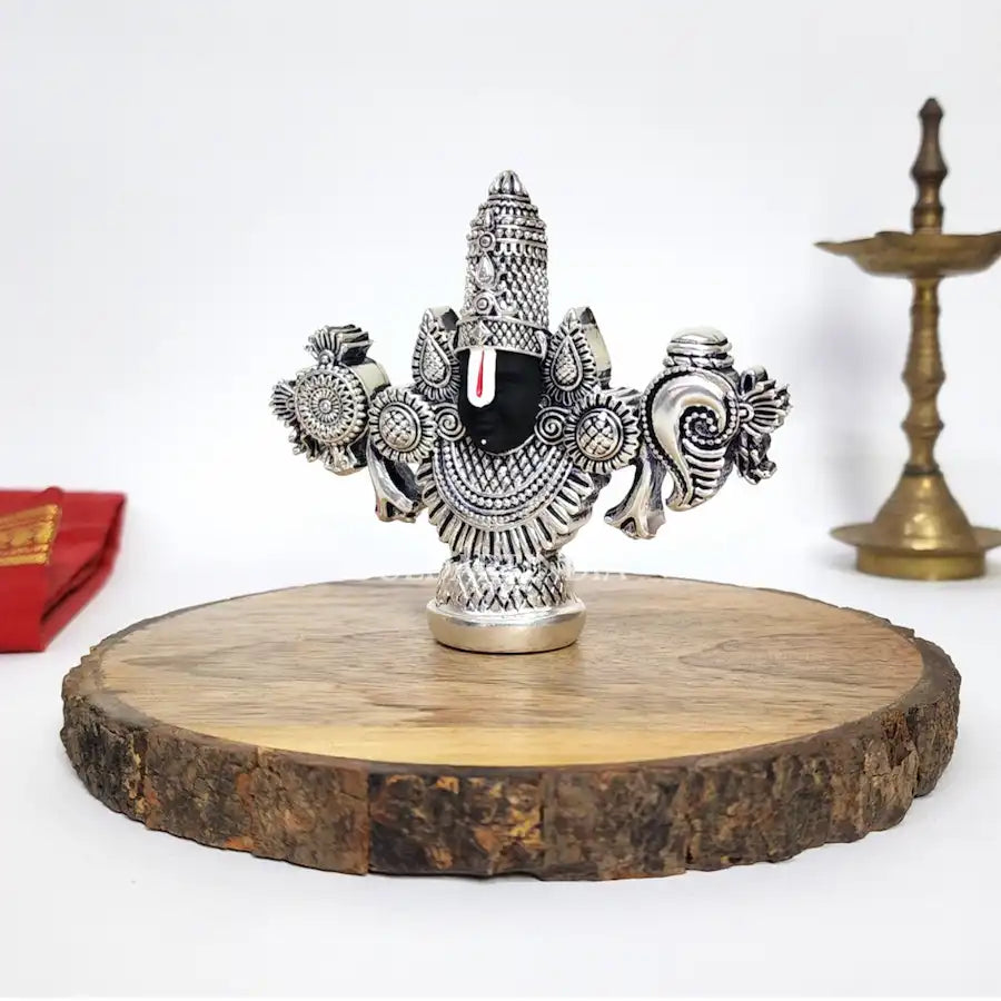 Antique Silver Plated Plated lord balaji idol 3.5 inch side view