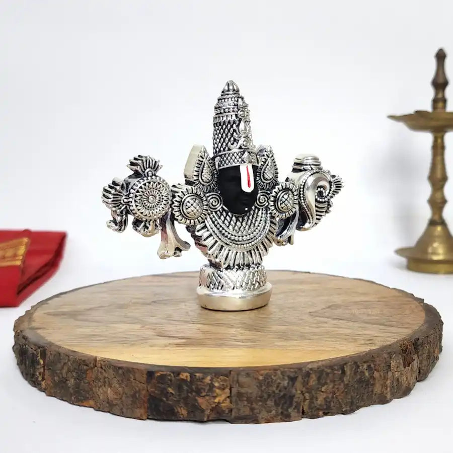 Antique Silver Plated Plated lord balaji idol 3.5 inch side view