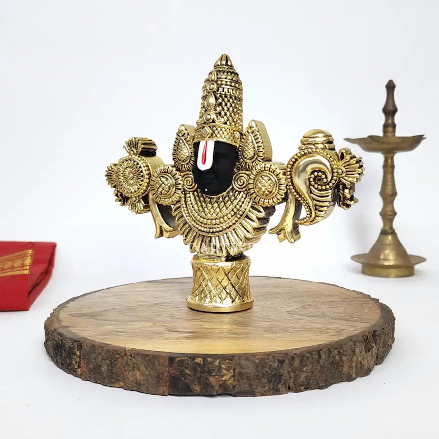 Antique gold Plated lord balaji idol 4.5 inch side view