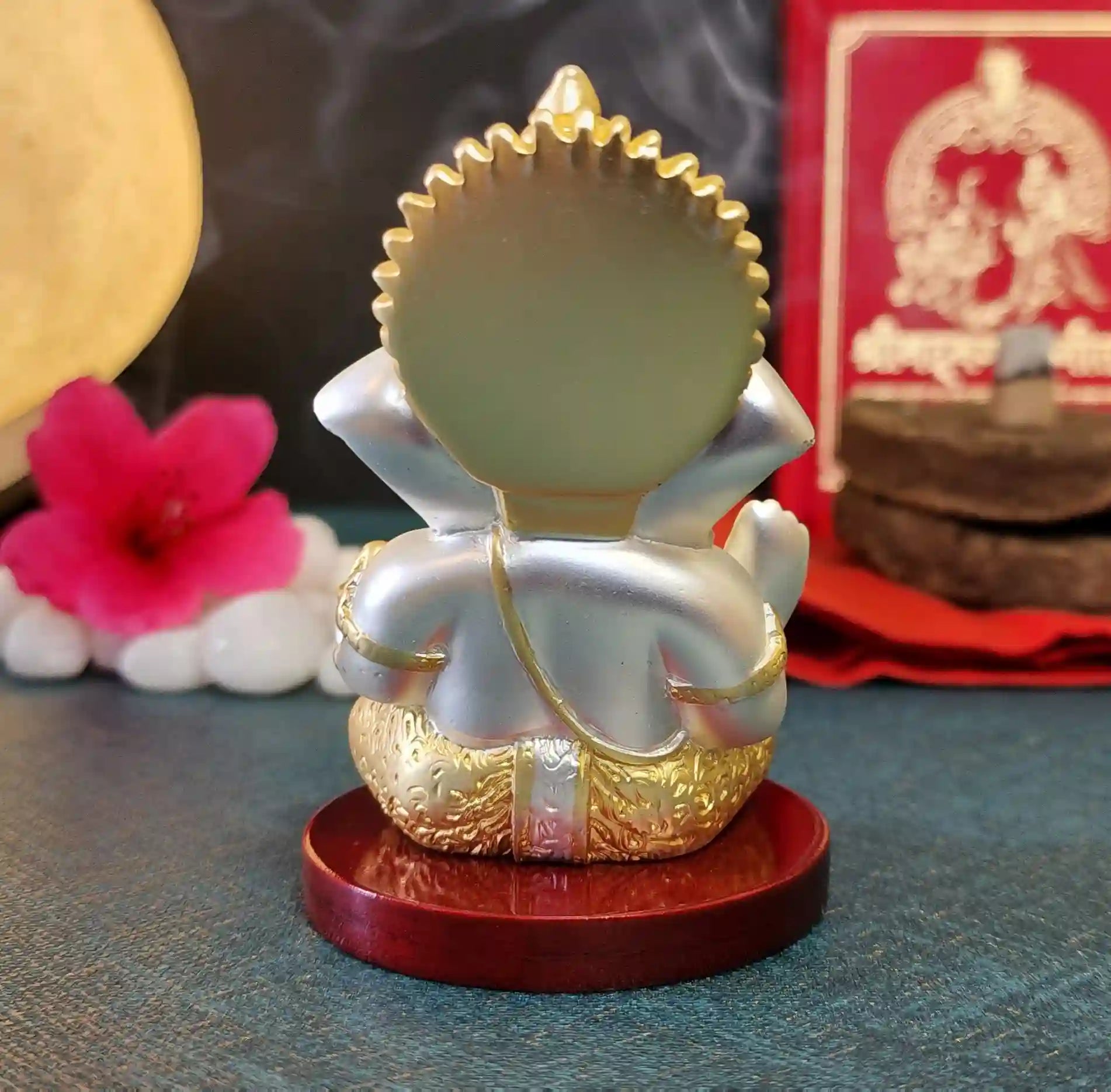 Back View of Gold & Silver Matte Finish Ganesh Murti – Intricate Design with Sturdy Base