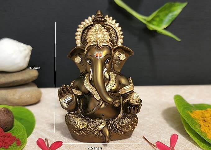 French brown Ganesha idol, 3.5" tall, perfect for home and office decor or as a thoughtful gift.