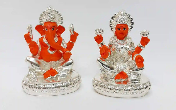 New Chakra Laxmi Ganesha Idol Silver Orange 2.7 | Gold Art India