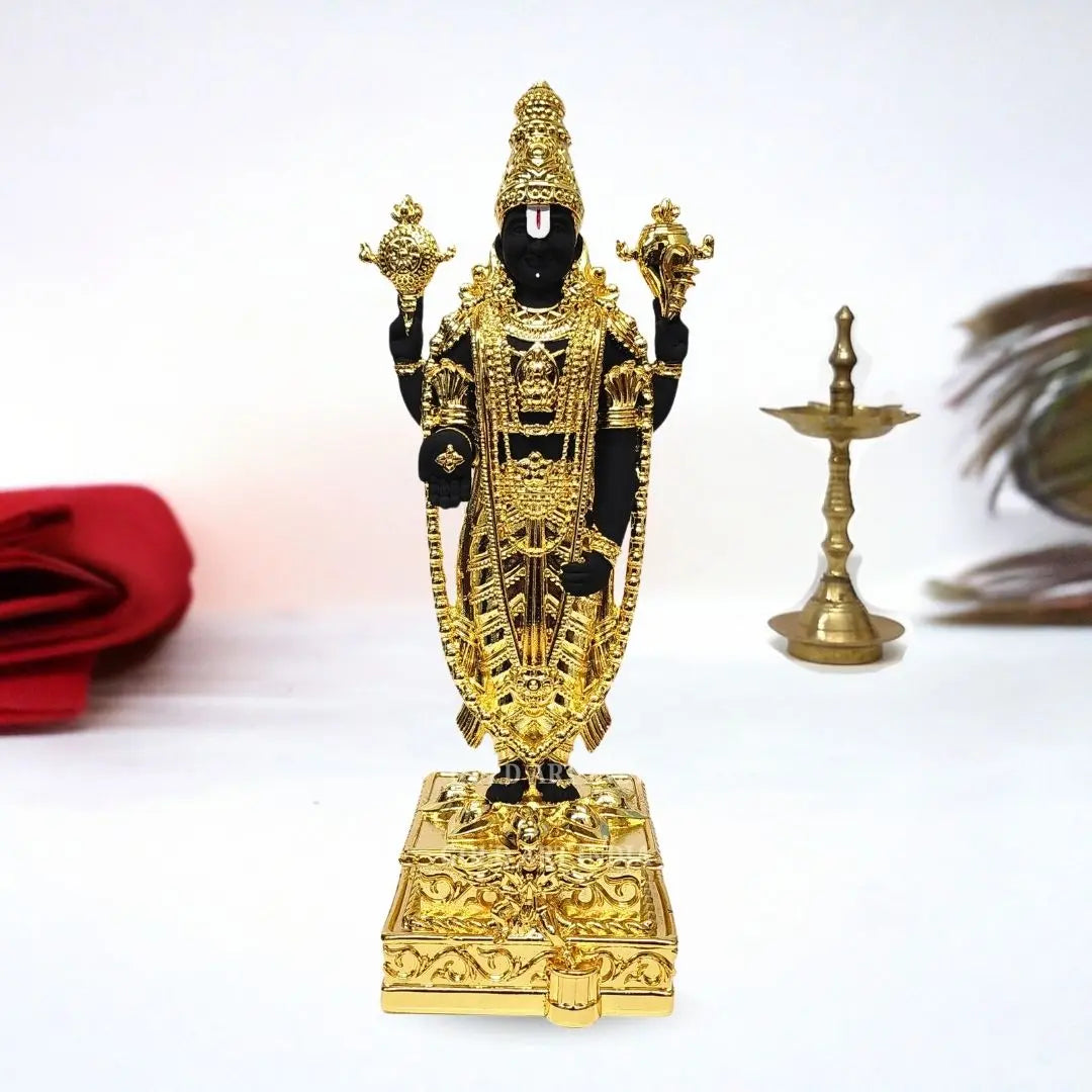 Front view Gold Plated Black Terracotta Garud Balaji Idol