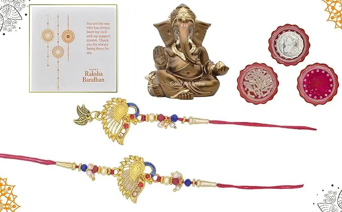 Gaddi brown terracotta gansha idol rakhi combo set