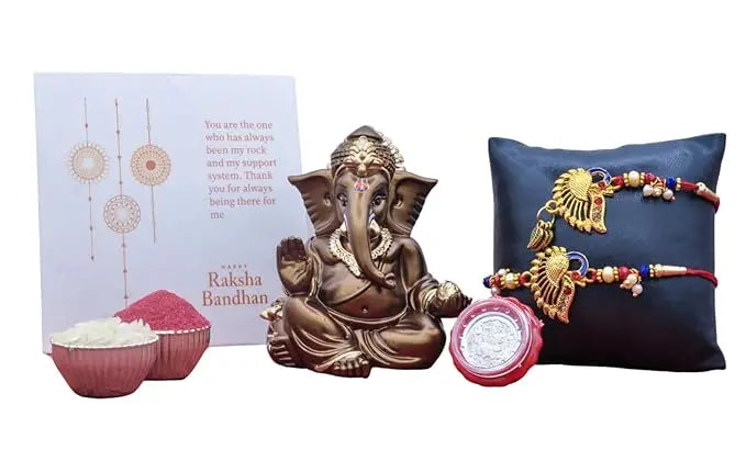 Gaddi brown terracotta gansha idol rakhi combo set