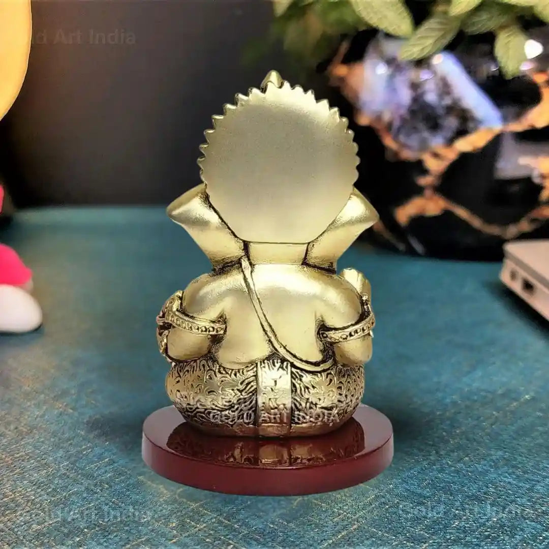 Back View of Gold Plated Ganesh Idol – Detailed Craftsmanship