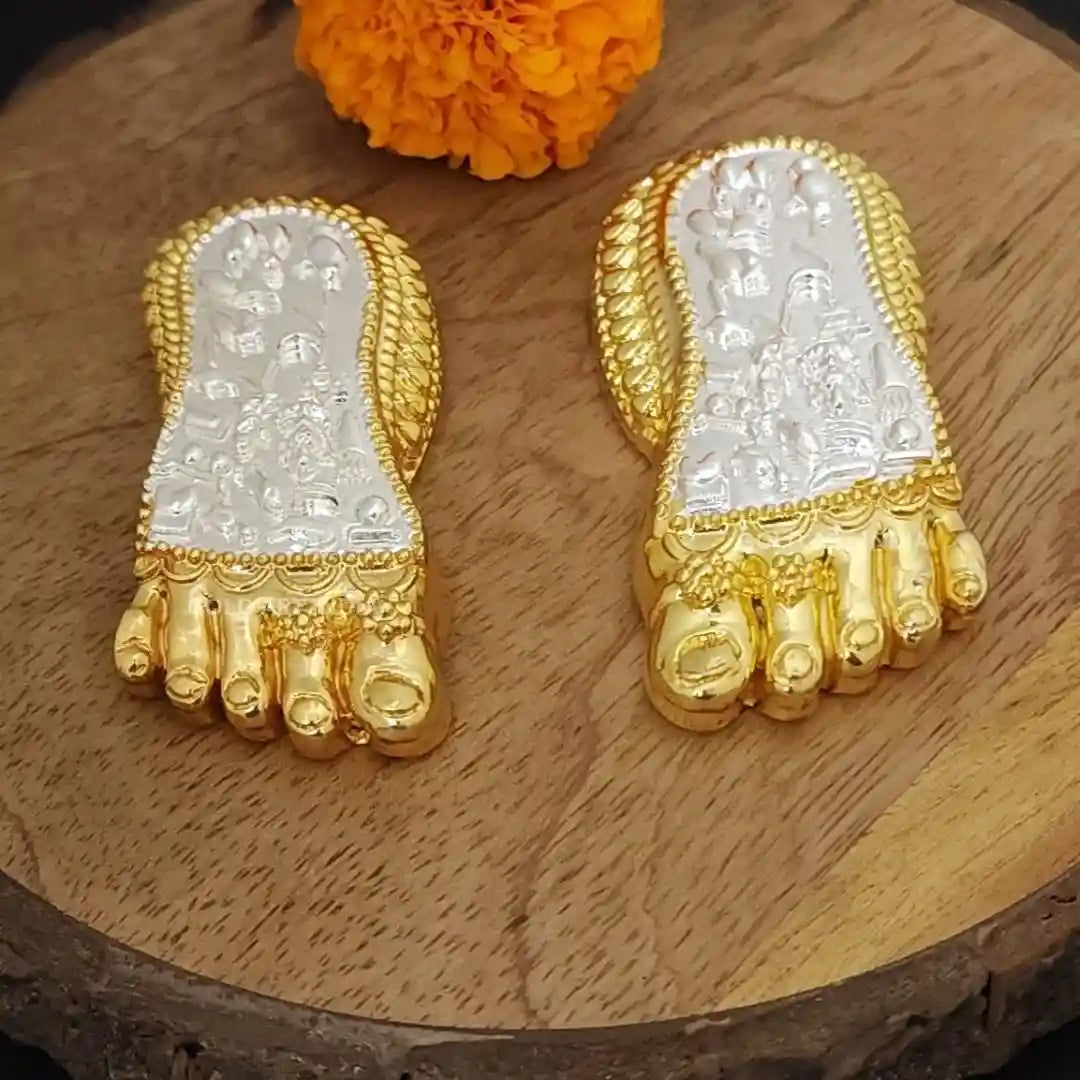 Gold and Silver Plated Laxmi Charan paduka top view