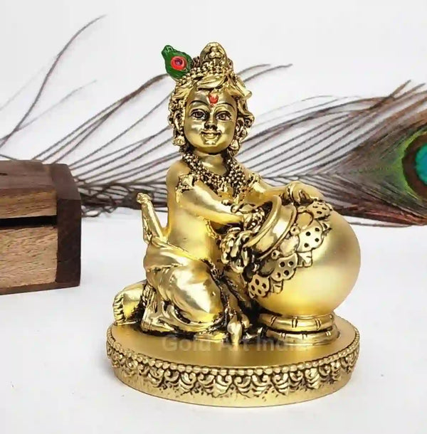 Makhan Krishna Idol โ Gold Plated 4x3" | Antique Finish | Gift Idol
