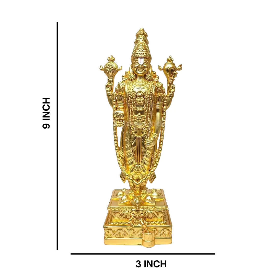 Gold plated lord balaji idol Hx9 Wx3 inch