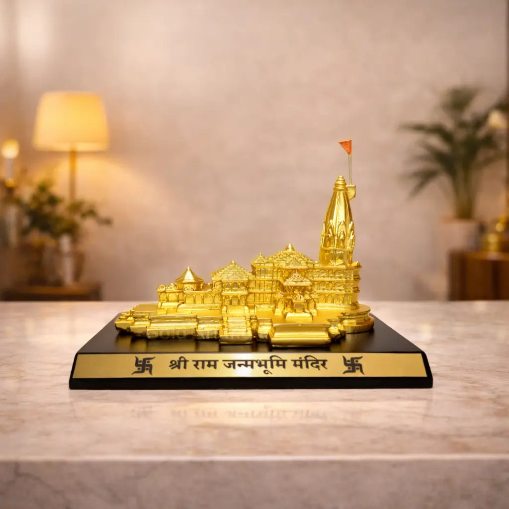 Ayodhya Ram Mandir miniature – gold antique matte finish temple replica for pooja room and gifting – Gold Art India
