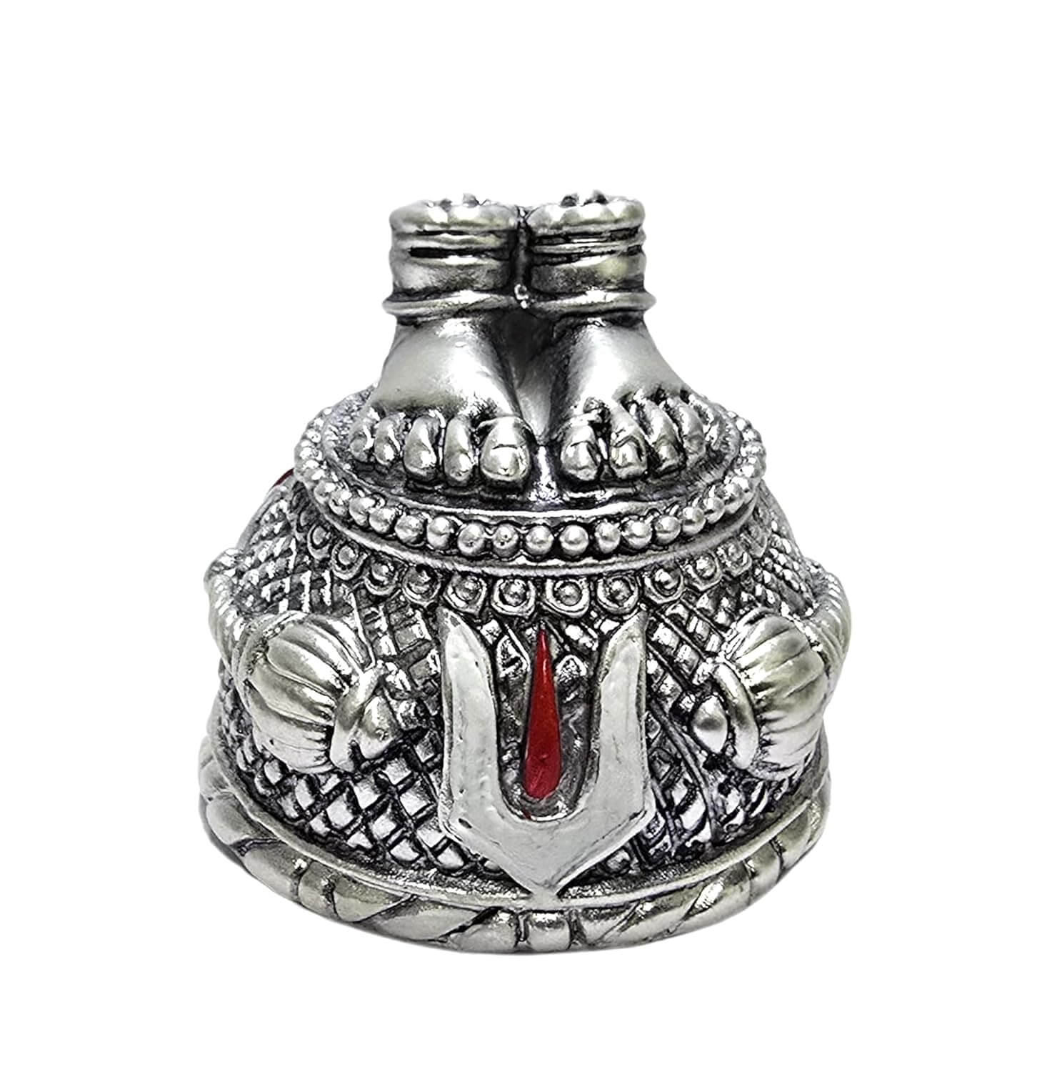 Silver-plated matte Hanuman Charan Paduka designed for car dashboards, home mandirs, or gifting purposes