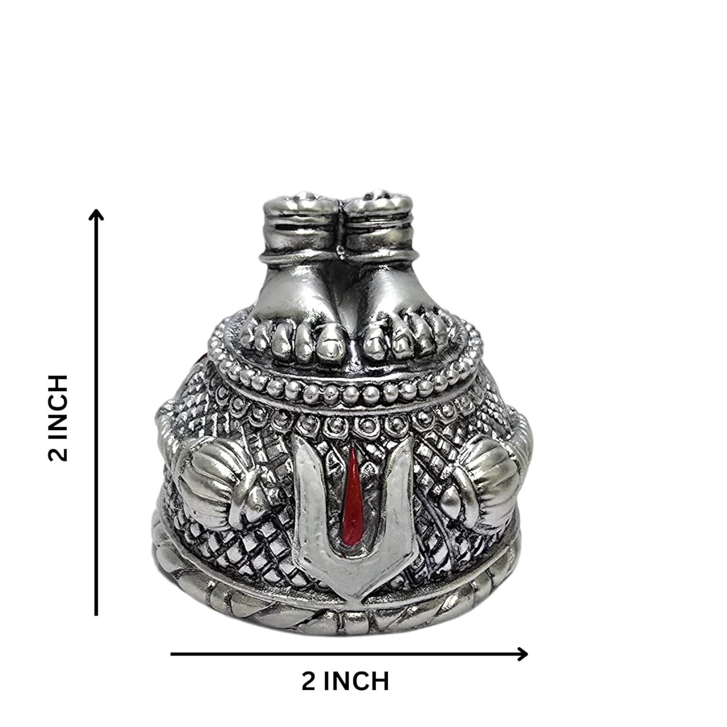 Silver-plated matte Hanuman Charan Paduka designed for car dashboards, home mandirs, or gifting purposes Dimentions 2 x 2 inch