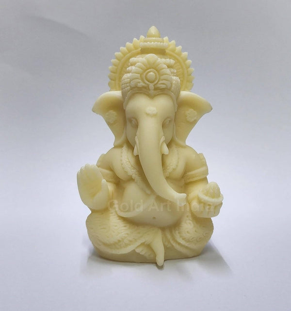 LORD GANESHA : 3D Ivory Ganesh Idol for Car Dashboard Small Ganesha Murti Ganpati Idol for Home Decor