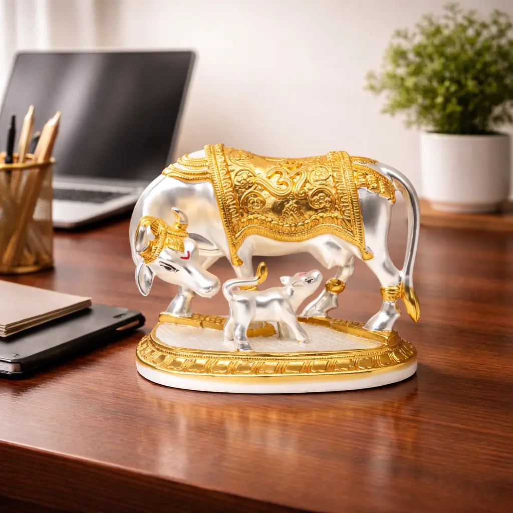 Kamdhenu Cow & Calf Idol โ Gold & Silver Plated for Vastu & Home Decor