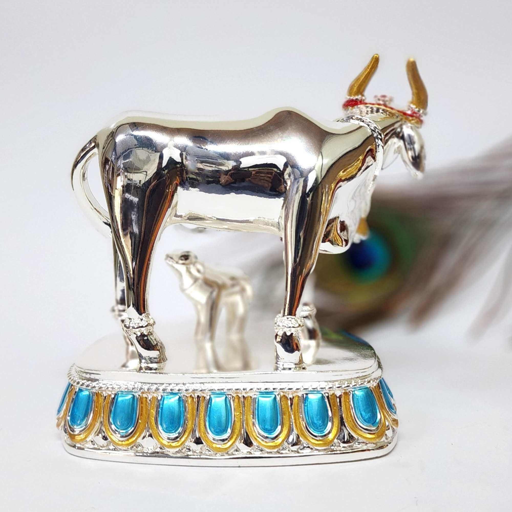 Back View Handcrafted Kamdhenu Cow Calf Idol with Matte Finish