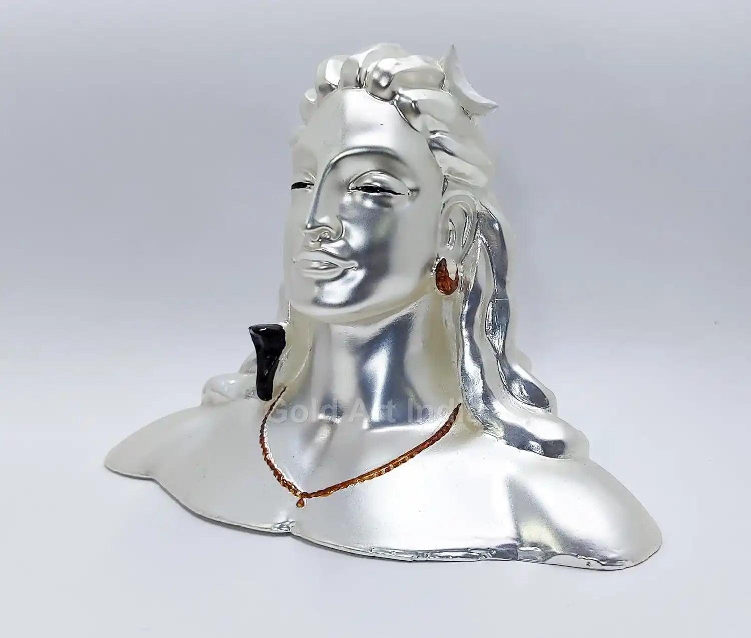 6 inch silver Adiyogi statue showing seated posture and flowing hair