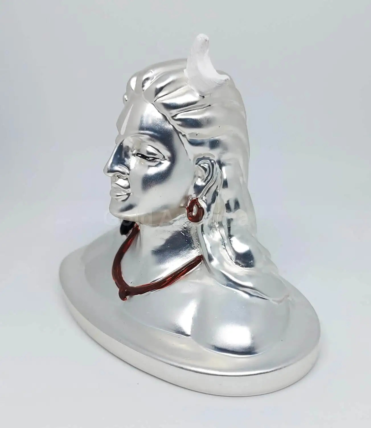 Side angle of silver-plated Adiyogi Shiva with matte finish