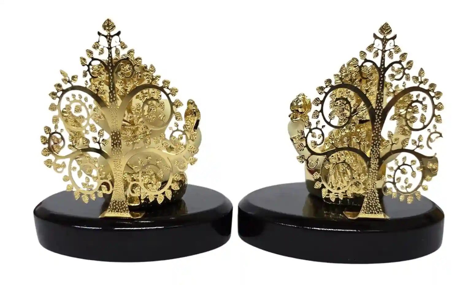 Back view of Lakshmi & Ganesha Idol Set, gold-plated with off-white terracotta detailing on MDF base, 3.3-inch