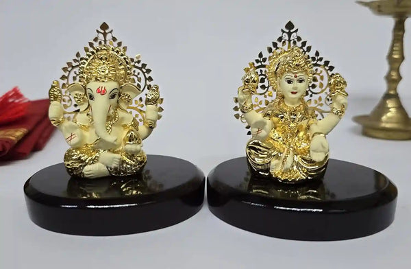 TREE-4HAND-LAXMIGANESH-OFFWHITE 3.3" Inch | Gold Art India