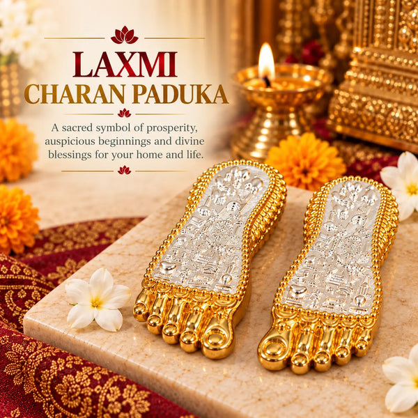 Laxmi Charan Paduka – 3 Inch Gold Silver Plated Idol for Lakshmi Puja
